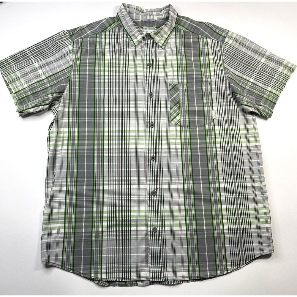 Columbia Men's Short Sleeve Green/Grey Plaid Omni Wick Moisture Wicking Shirt XL